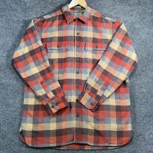 LL Bean Scotch Plaid Flannel Traditional Fit Shirt Men LT Red Chamois Lumberjack